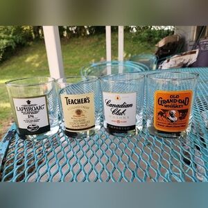 Set Of 4 Variety Whiskey Scotch Glasses Teachers Laphroaig Old Granddad Canadian